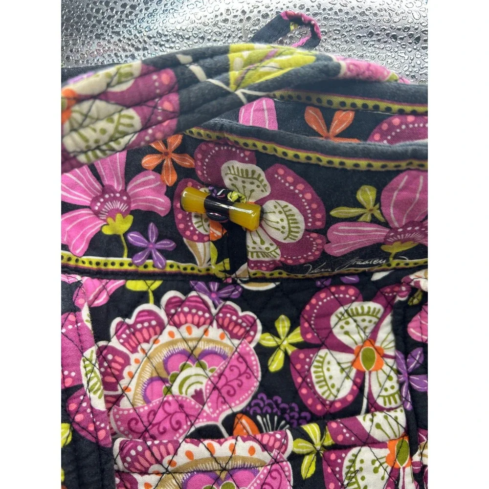 Vera Bradley Plum Crazy Quilted Floral Tote Bag Pink Purple Black Shoulder Bag